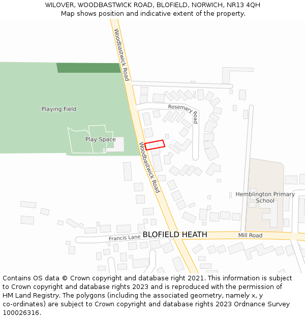 WILOVER, WOODBASTWICK ROAD, BLOFIELD, NORWICH, NR13 4QH: Location map and indicative extent of plot