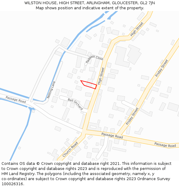 WILSTON HOUSE, HIGH STREET, ARLINGHAM, GLOUCESTER, GL2 7JN: Location map and indicative extent of plot