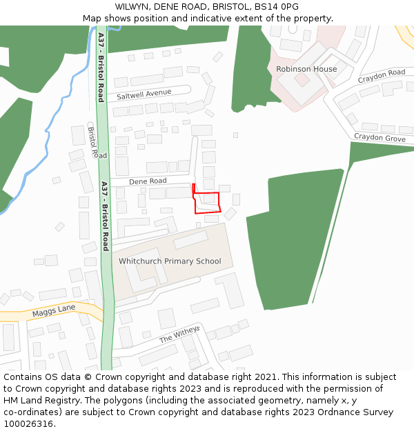WILWYN, DENE ROAD, BRISTOL, BS14 0PG: Location map and indicative extent of plot