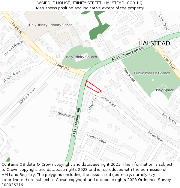 WIMPOLE HOUSE, TRINITY STREET, HALSTEAD, CO9 1JQ: Location map and indicative extent of plot