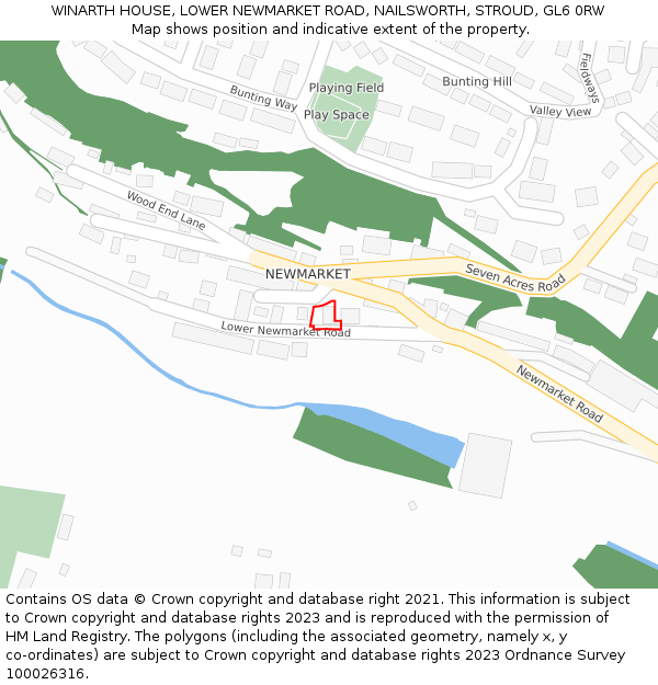 WINARTH HOUSE, LOWER NEWMARKET ROAD, NAILSWORTH, STROUD, GL6 0RW: Location map and indicative extent of plot