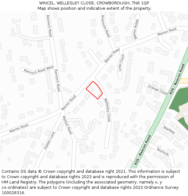 WINCEL, WELLESLEY CLOSE, CROWBOROUGH, TN6 1QP: Location map and indicative extent of plot