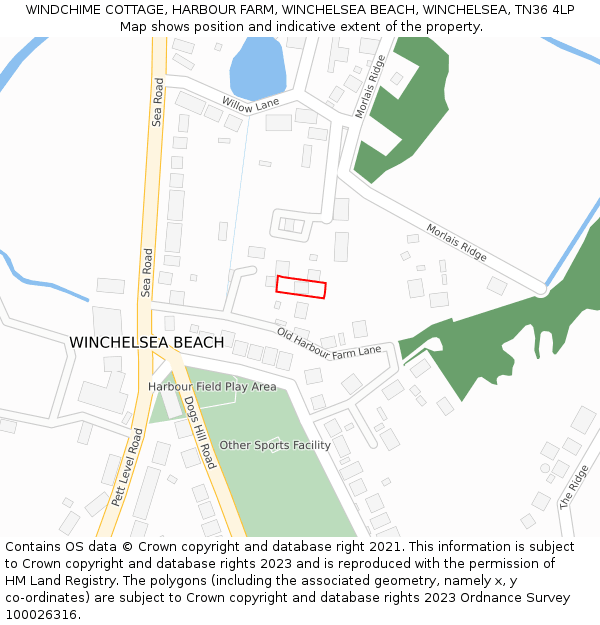 WINDCHIME COTTAGE, HARBOUR FARM, WINCHELSEA BEACH, WINCHELSEA, TN36 4LP: Location map and indicative extent of plot