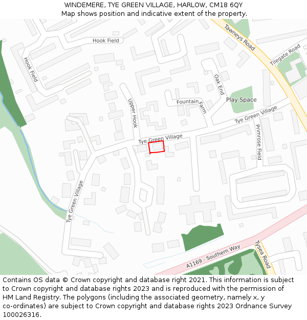 WINDEMERE, TYE GREEN VILLAGE, HARLOW, CM18 6QY: Location map and indicative extent of plot