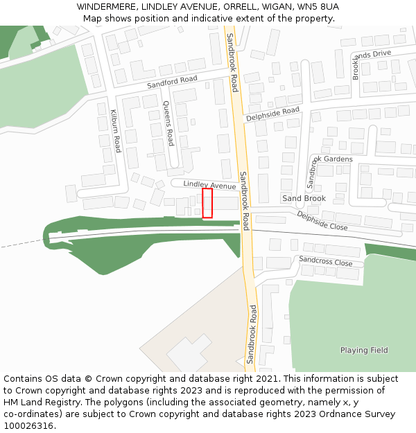 WINDERMERE, LINDLEY AVENUE, ORRELL, WIGAN, WN5 8UA: Location map and indicative extent of plot