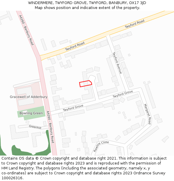 WINDERMERE, TWYFORD GROVE, TWYFORD, BANBURY, OX17 3JD: Location map and indicative extent of plot