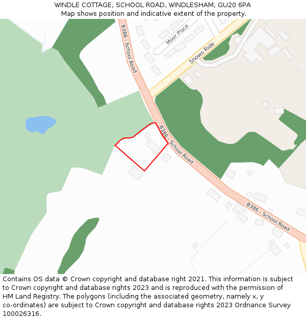 WINDLE COTTAGE, SCHOOL ROAD, WINDLESHAM, GU20 6PA: Location map and indicative extent of plot