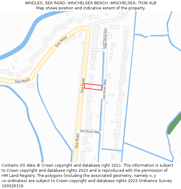 WINDLES, SEA ROAD, WINCHELSEA BEACH, WINCHELSEA, TN36 4LB: Location map and indicative extent of plot