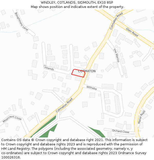 WINDLEY, COTLANDS, SIDMOUTH, EX10 8SP: Location map and indicative extent of plot