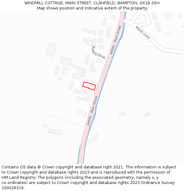 WINDMILL COTTAGE, MAIN STREET, CLANFIELD, BAMPTON, OX18 2SH: Location map and indicative extent of plot