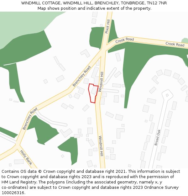 WINDMILL COTTAGE, WINDMILL HILL, BRENCHLEY, TONBRIDGE, TN12 7NR: Location map and indicative extent of plot