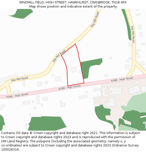 WINDMILL FIELD, HIGH STREET, HAWKHURST, CRANBROOK, TN18 4PX: Location map and indicative extent of plot