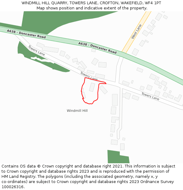 WINDMILL HILL QUARRY, TOWERS LANE, CROFTON, WAKEFIELD, WF4 1PT: Location map and indicative extent of plot