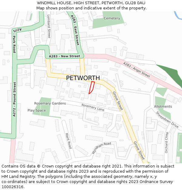 WINDMILL HOUSE, HIGH STREET, PETWORTH, GU28 0AU: Location map and indicative extent of plot