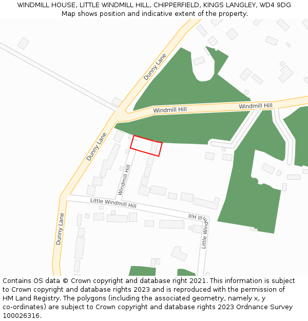 WINDMILL HOUSE, LITTLE WINDMILL HILL, CHIPPERFIELD, KINGS LANGLEY, WD4 9DG: Location map and indicative extent of plot