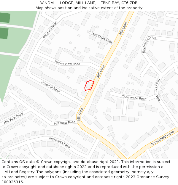 WINDMILL LODGE, MILL LANE, HERNE BAY, CT6 7DR: Location map and indicative extent of plot