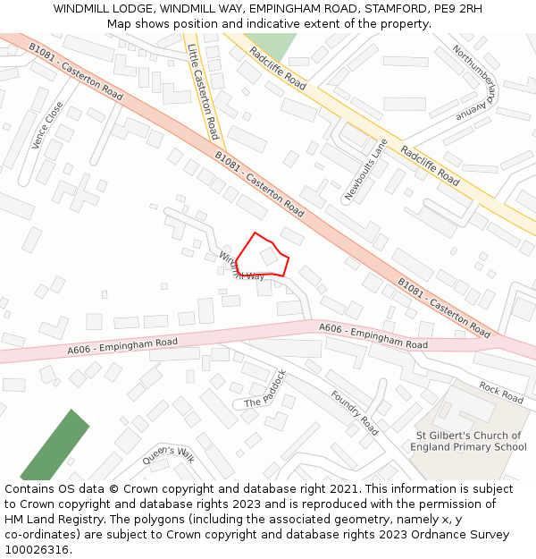 WINDMILL LODGE, WINDMILL WAY, EMPINGHAM ROAD, STAMFORD, PE9 2RH: Location map and indicative extent of plot