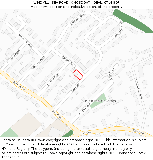 WINDMILL, SEA ROAD, KINGSDOWN, DEAL, CT14 8DF: Location map and indicative extent of plot