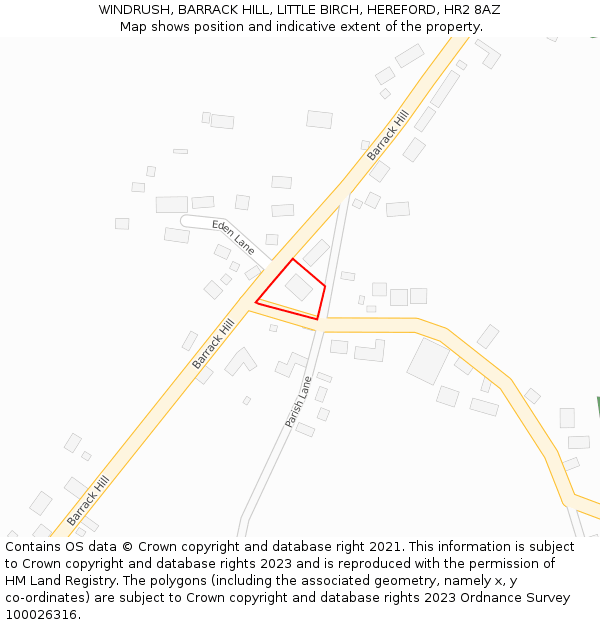 WINDRUSH, BARRACK HILL, LITTLE BIRCH, HEREFORD, HR2 8AZ: Location map and indicative extent of plot