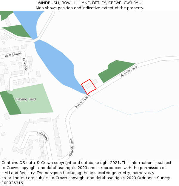 WINDRUSH, BOWHILL LANE, BETLEY, CREWE, CW3 9AU: Location map and indicative extent of plot