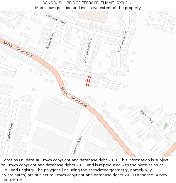 WINDRUSH, BRIDGE TERRACE, THAME, OX9 3LU: Location map and indicative extent of plot