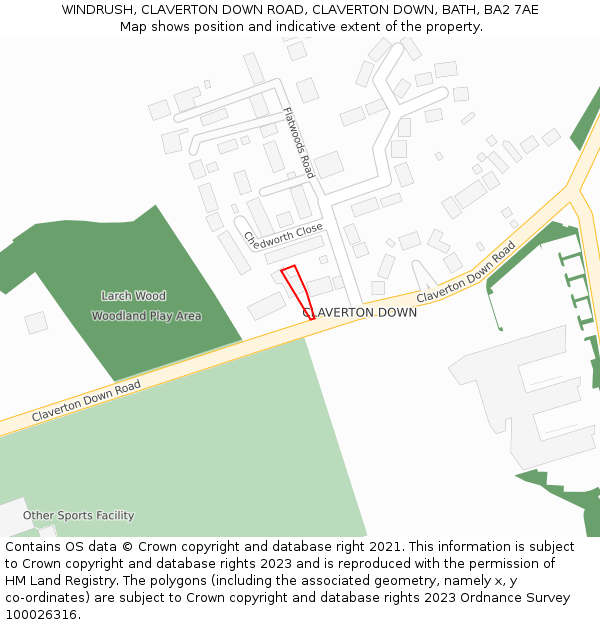 WINDRUSH, CLAVERTON DOWN ROAD, CLAVERTON DOWN, BATH, BA2 7AE: Location map and indicative extent of plot