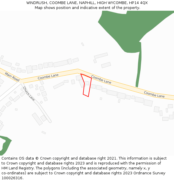 WINDRUSH, COOMBE LANE, NAPHILL, HIGH WYCOMBE, HP14 4QX: Location map and indicative extent of plot