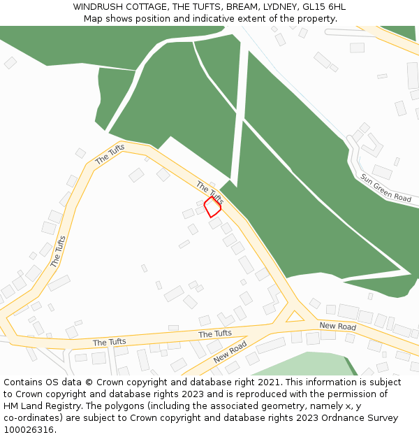 WINDRUSH COTTAGE, THE TUFTS, BREAM, LYDNEY, GL15 6HL: Location map and indicative extent of plot