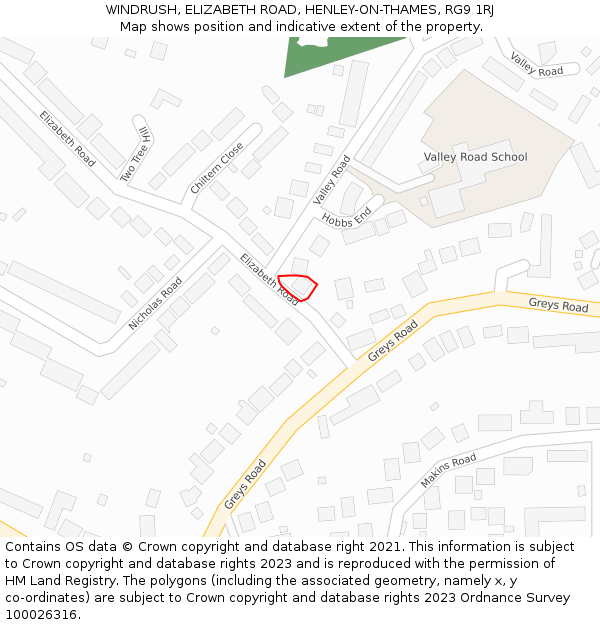 WINDRUSH, ELIZABETH ROAD, HENLEY-ON-THAMES, RG9 1RJ: Location map and indicative extent of plot