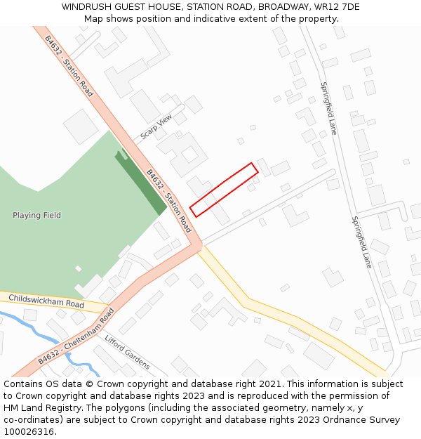 WINDRUSH GUEST HOUSE, STATION ROAD, BROADWAY, WR12 7DE: Location map and indicative extent of plot