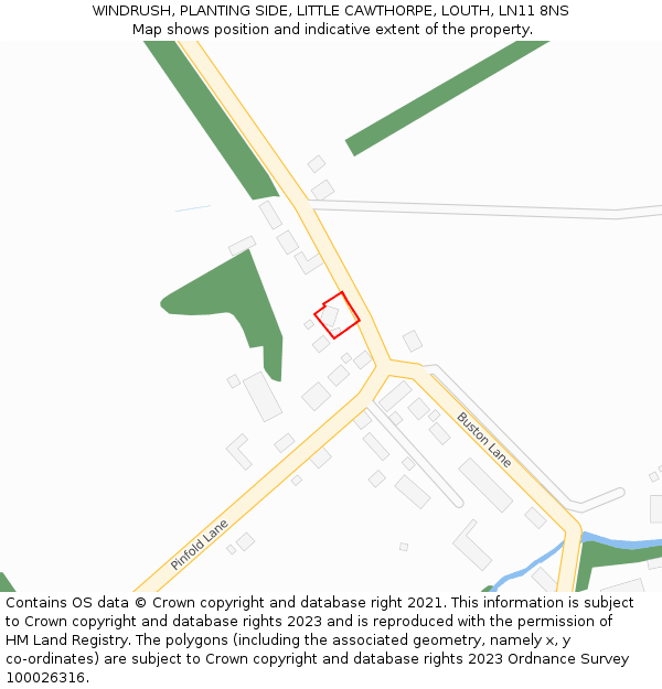 WINDRUSH, PLANTING SIDE, LITTLE CAWTHORPE, LOUTH, LN11 8NS: Location map and indicative extent of plot