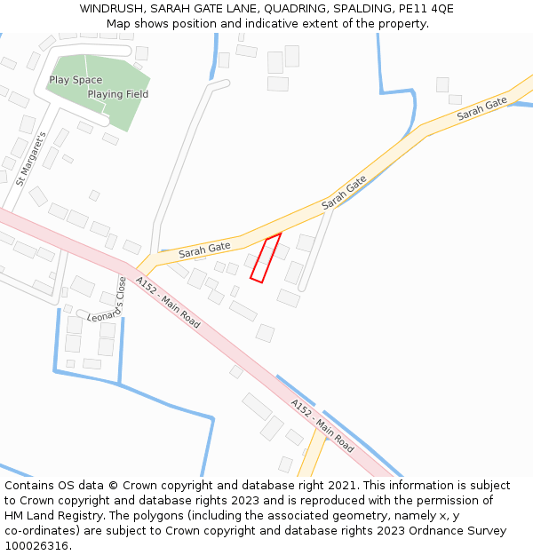 WINDRUSH, SARAH GATE LANE, QUADRING, SPALDING, PE11 4QE: Location map and indicative extent of plot