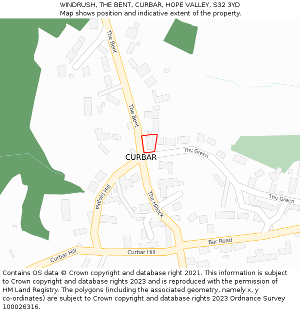 WINDRUSH, THE BENT, CURBAR, HOPE VALLEY, S32 3YD: Location map and indicative extent of plot
