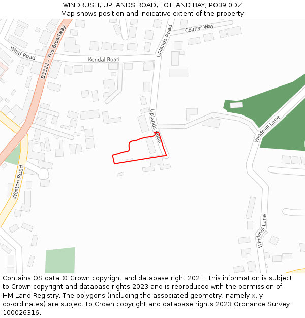 WINDRUSH, UPLANDS ROAD, TOTLAND BAY, PO39 0DZ: Location map and indicative extent of plot