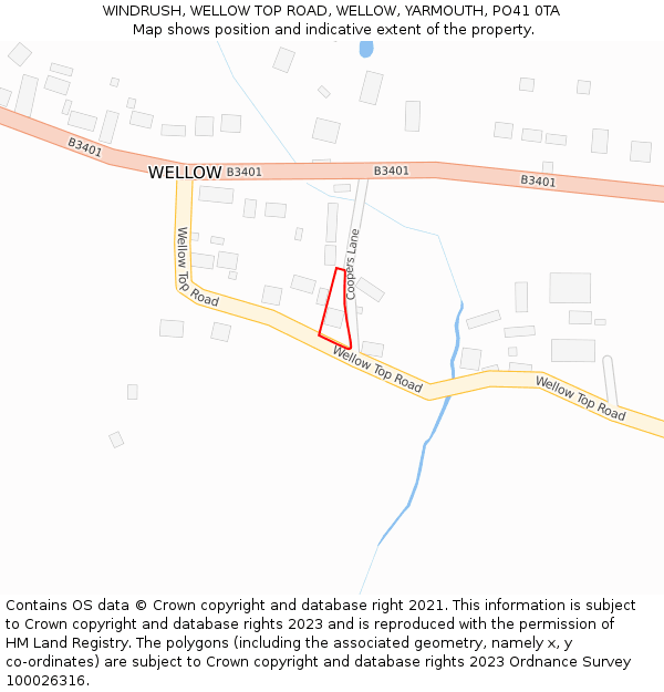 WINDRUSH, WELLOW TOP ROAD, WELLOW, YARMOUTH, PO41 0TA: Location map and indicative extent of plot