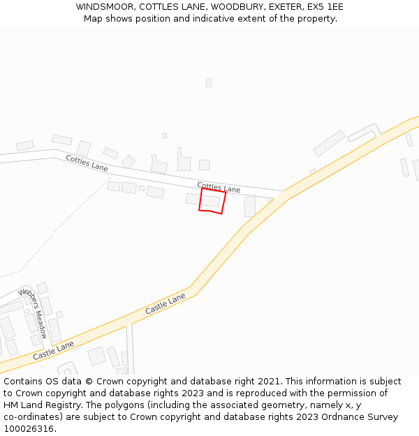 WINDSMOOR, COTTLES LANE, WOODBURY, EXETER, EX5 1EE: Location map and indicative extent of plot