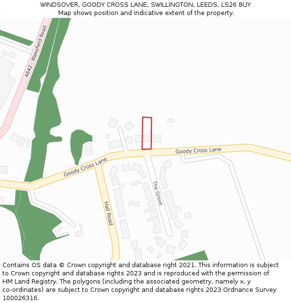 WINDSOVER, GOODY CROSS LANE, SWILLINGTON, LEEDS, LS26 8UY: Location map and indicative extent of plot