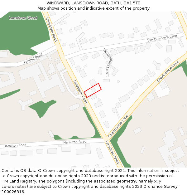 WINDWARD, LANSDOWN ROAD, BATH, BA1 5TB: Location map and indicative extent of plot