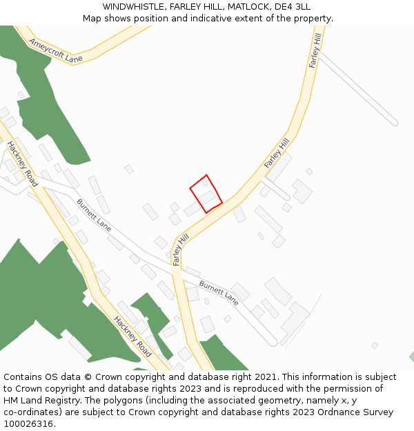 WINDWHISTLE, FARLEY HILL, MATLOCK, DE4 3LL: Location map and indicative extent of plot