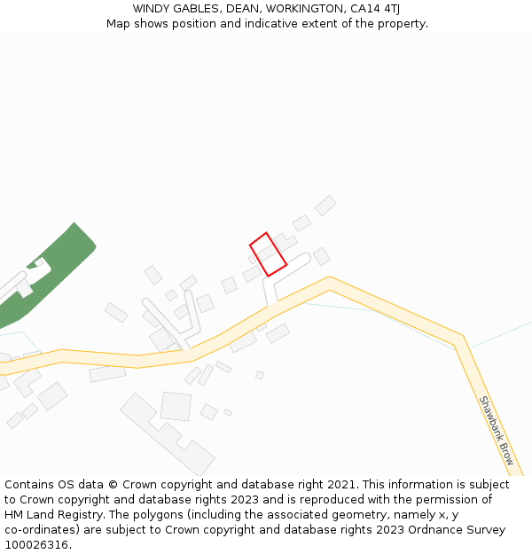 WINDY GABLES, DEAN, WORKINGTON, CA14 4TJ: Location map and indicative extent of plot