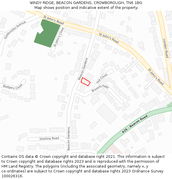 WINDY RIDGE, BEACON GARDENS, CROWBOROUGH, TN6 1BG: Location map and indicative extent of plot