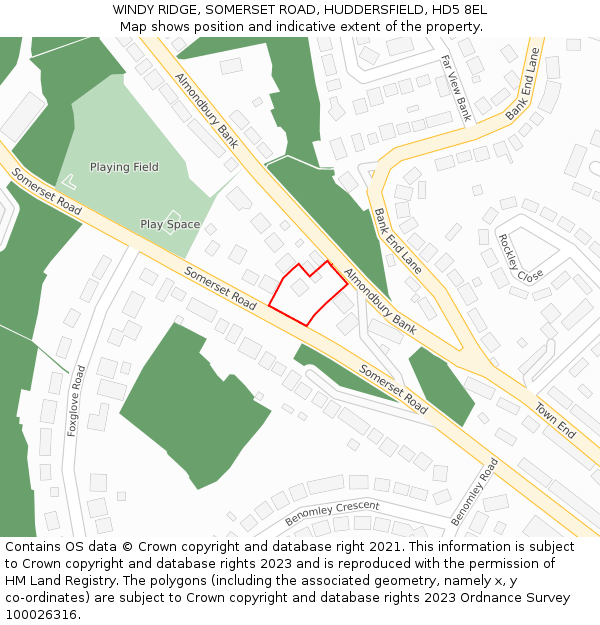 WINDY RIDGE, SOMERSET ROAD, HUDDERSFIELD, HD5 8EL: Location map and indicative extent of plot