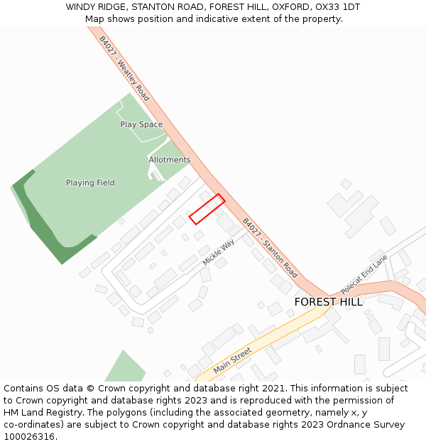 WINDY RIDGE, STANTON ROAD, FOREST HILL, OXFORD, OX33 1DT: Location map and indicative extent of plot