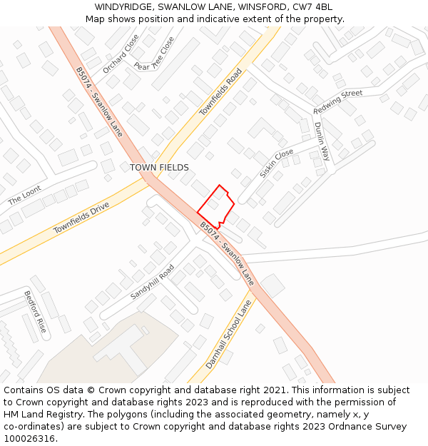 WINDYRIDGE, SWANLOW LANE, WINSFORD, CW7 4BL: Location map and indicative extent of plot