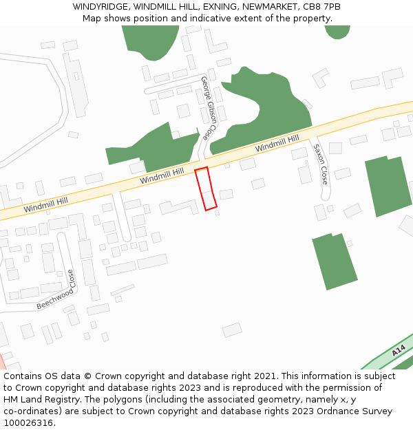WINDYRIDGE, WINDMILL HILL, EXNING, NEWMARKET, CB8 7PB: Location map and indicative extent of plot