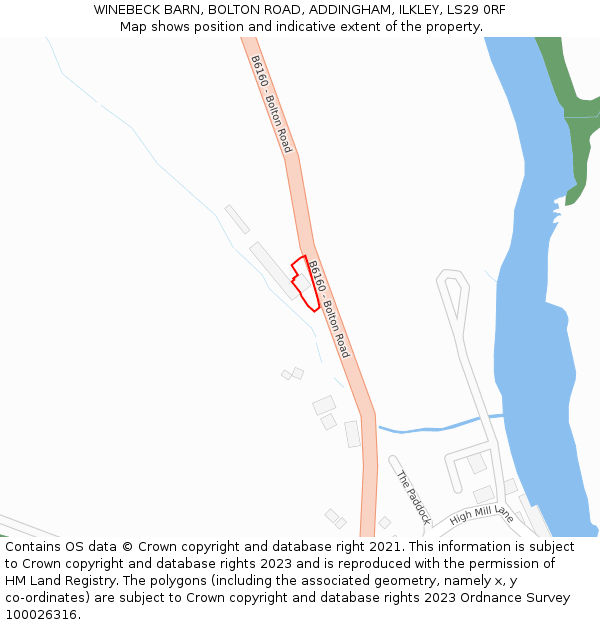 WINEBECK BARN, BOLTON ROAD, ADDINGHAM, ILKLEY, LS29 0RF: Location map and indicative extent of plot