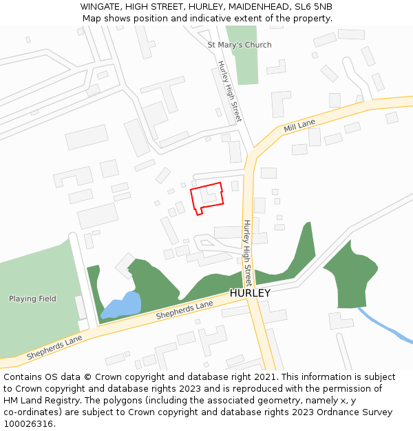 WINGATE, HIGH STREET, HURLEY, MAIDENHEAD, SL6 5NB: Location map and indicative extent of plot