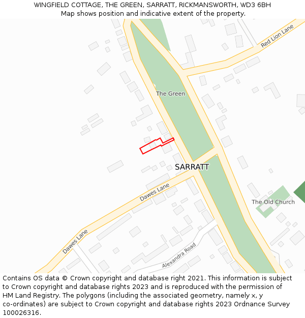 WINGFIELD COTTAGE, THE GREEN, SARRATT, RICKMANSWORTH, WD3 6BH: Location map and indicative extent of plot