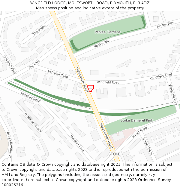 WINGFIELD LODGE, MOLESWORTH ROAD, PLYMOUTH, PL3 4DZ: Location map and indicative extent of plot