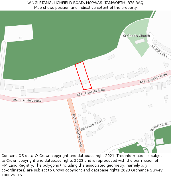 WINGLETANG, LICHFIELD ROAD, HOPWAS, TAMWORTH, B78 3AQ: Location map and indicative extent of plot